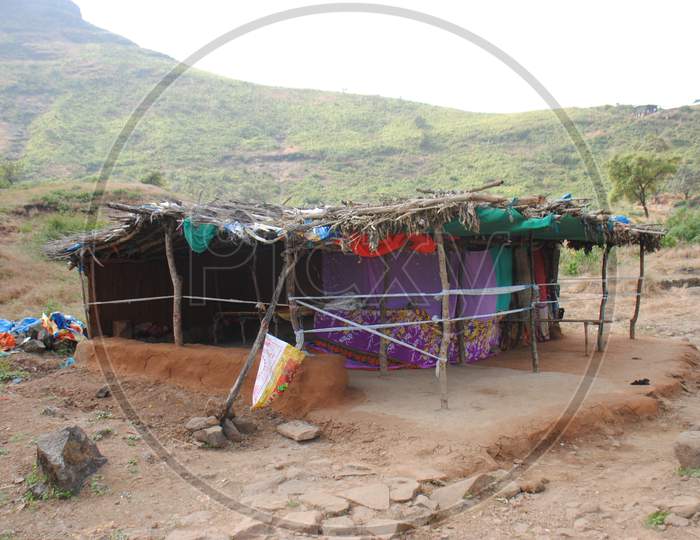 Adiwasi people hut made up by bamboo