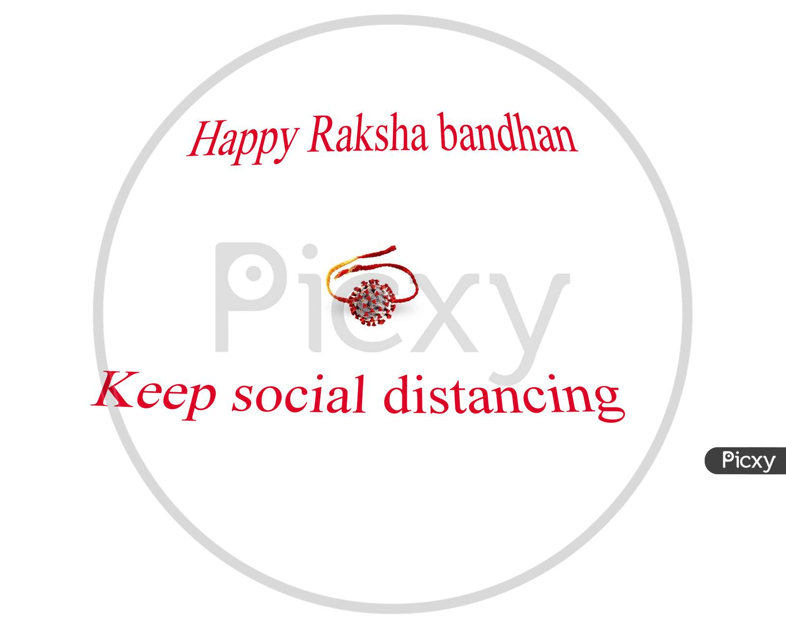 Happy raksha bandan raksha on corona shape with text social distancing on white  background