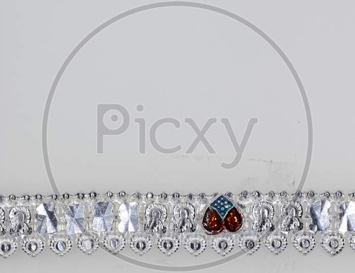 Fancy Heart Shape Crystal Pure Silver Anklet Design For Women & Girls