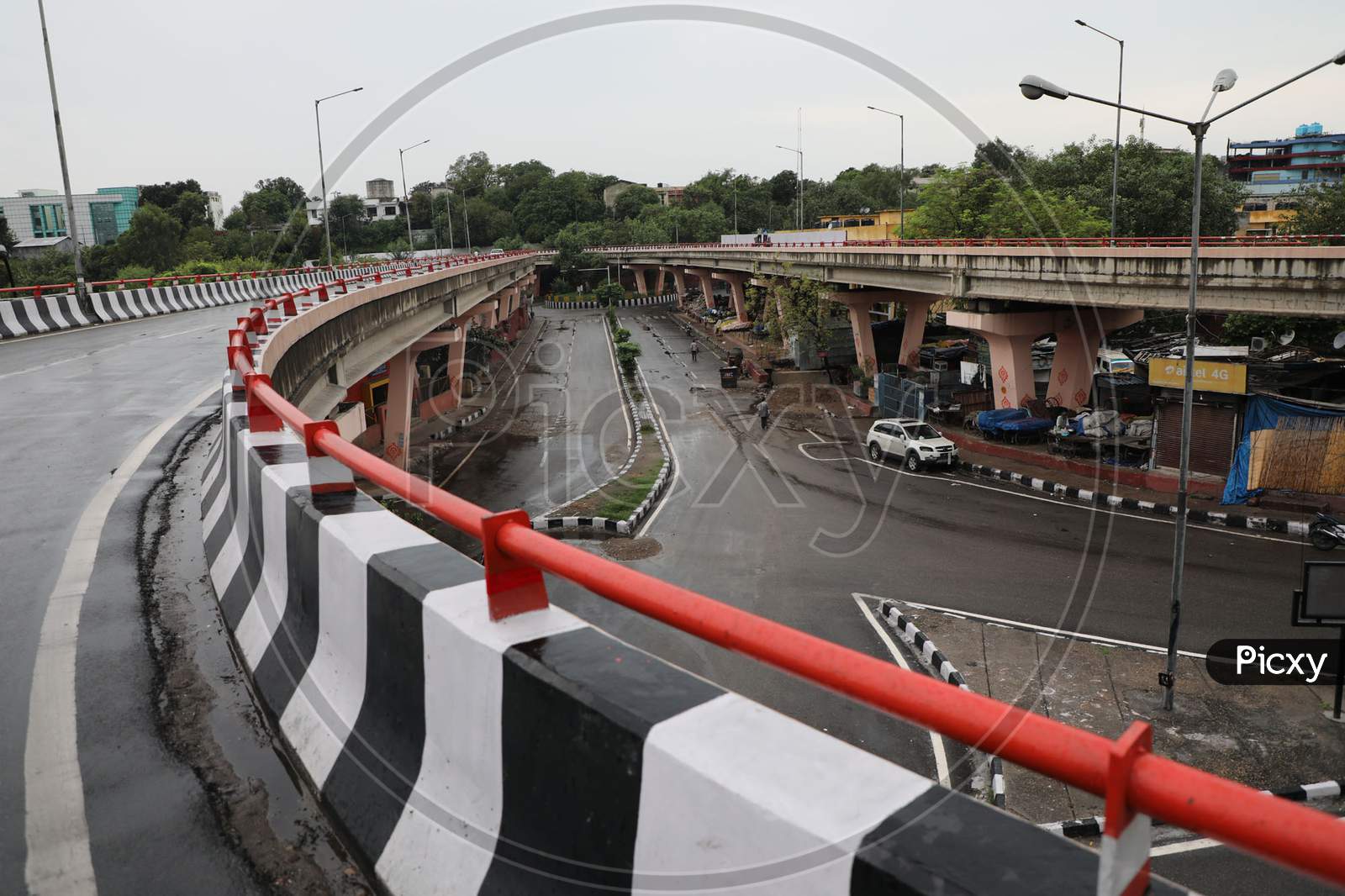 Deserted road is seen after the authorities announced complete lockdown on weekends and public holidays due to surge in COVID-19 cases, in Jammu, on August 1, 2020