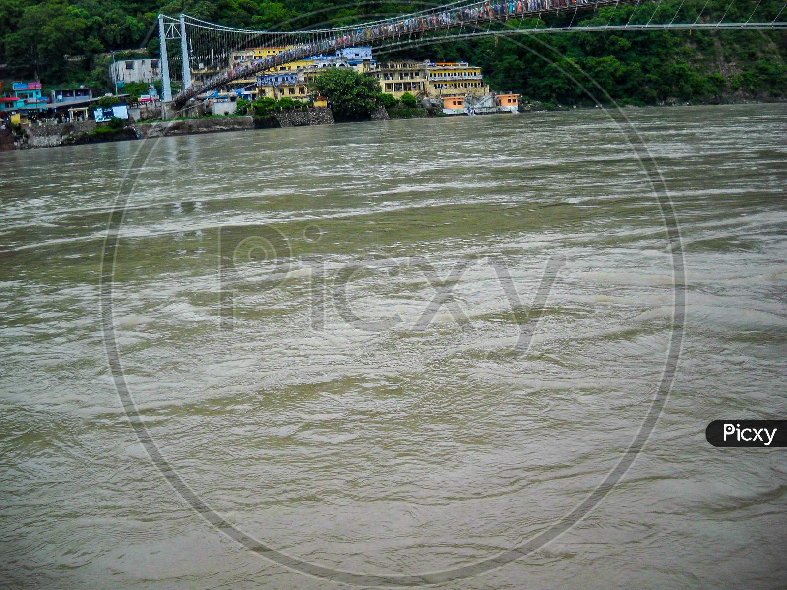 Ganga As Seen In Rishikesh, Uttarakhand. River Ganga Is Believed To Be The Holiest River For Hindus, Rishikesh Valley On The Ganges River, India