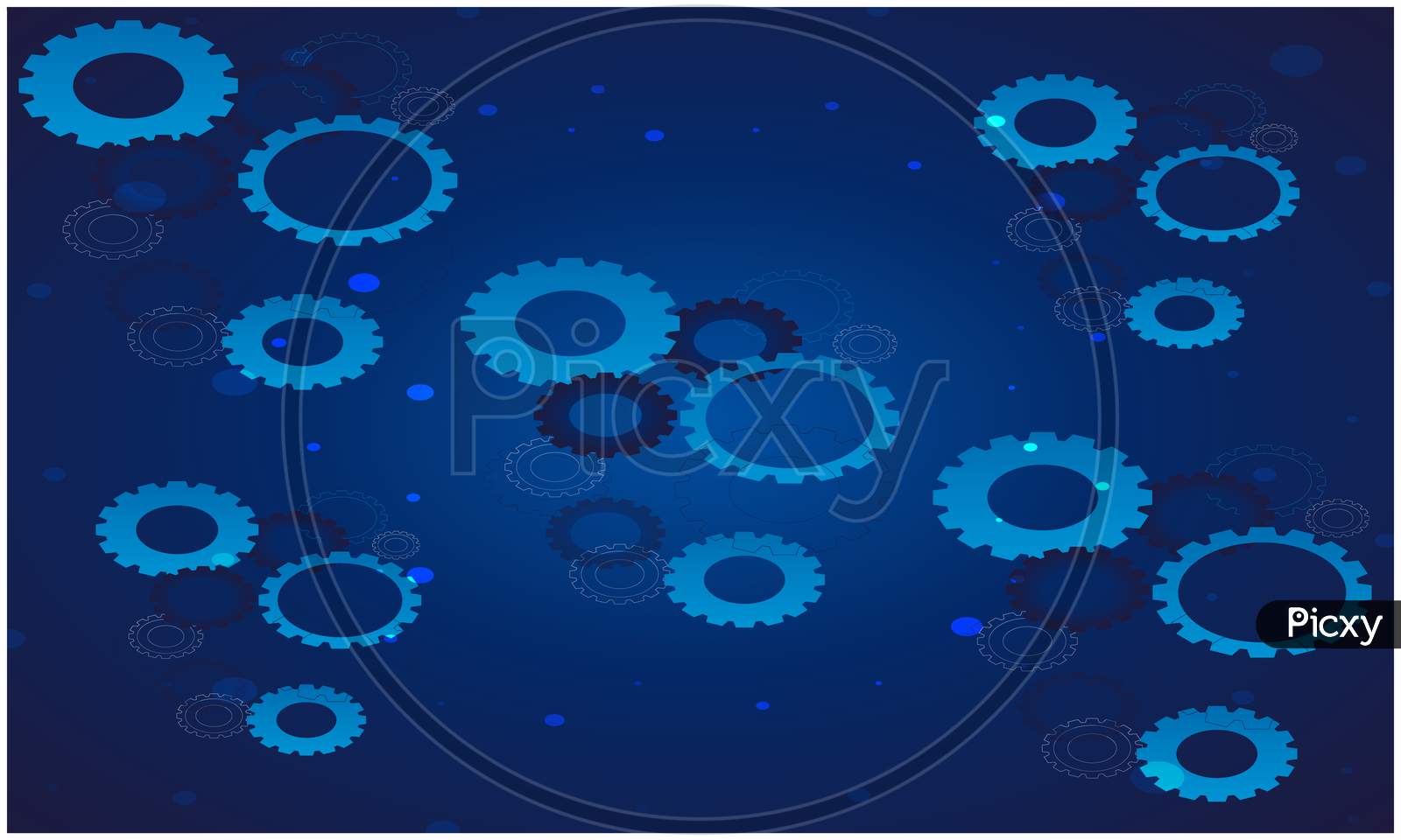 Digital Textile Design Of Several Gears On Abstract Blue Background