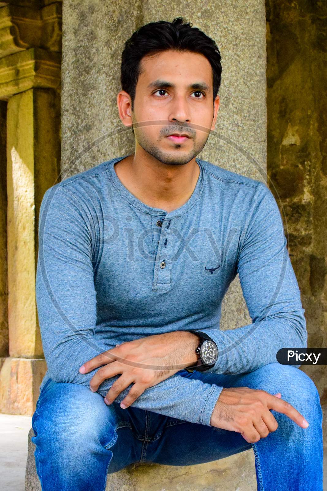 New Delhi India – March 3 2020 : Man Portrait, Smart Casual Man, Confident Handsome Man Inside Hauz Khas Village Delhi India, Male Indian Model Outdoor Shoot