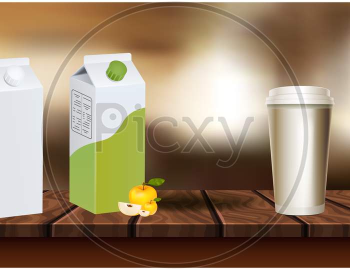 Mock Up Illustration Of Juice And Glass Placed On Table