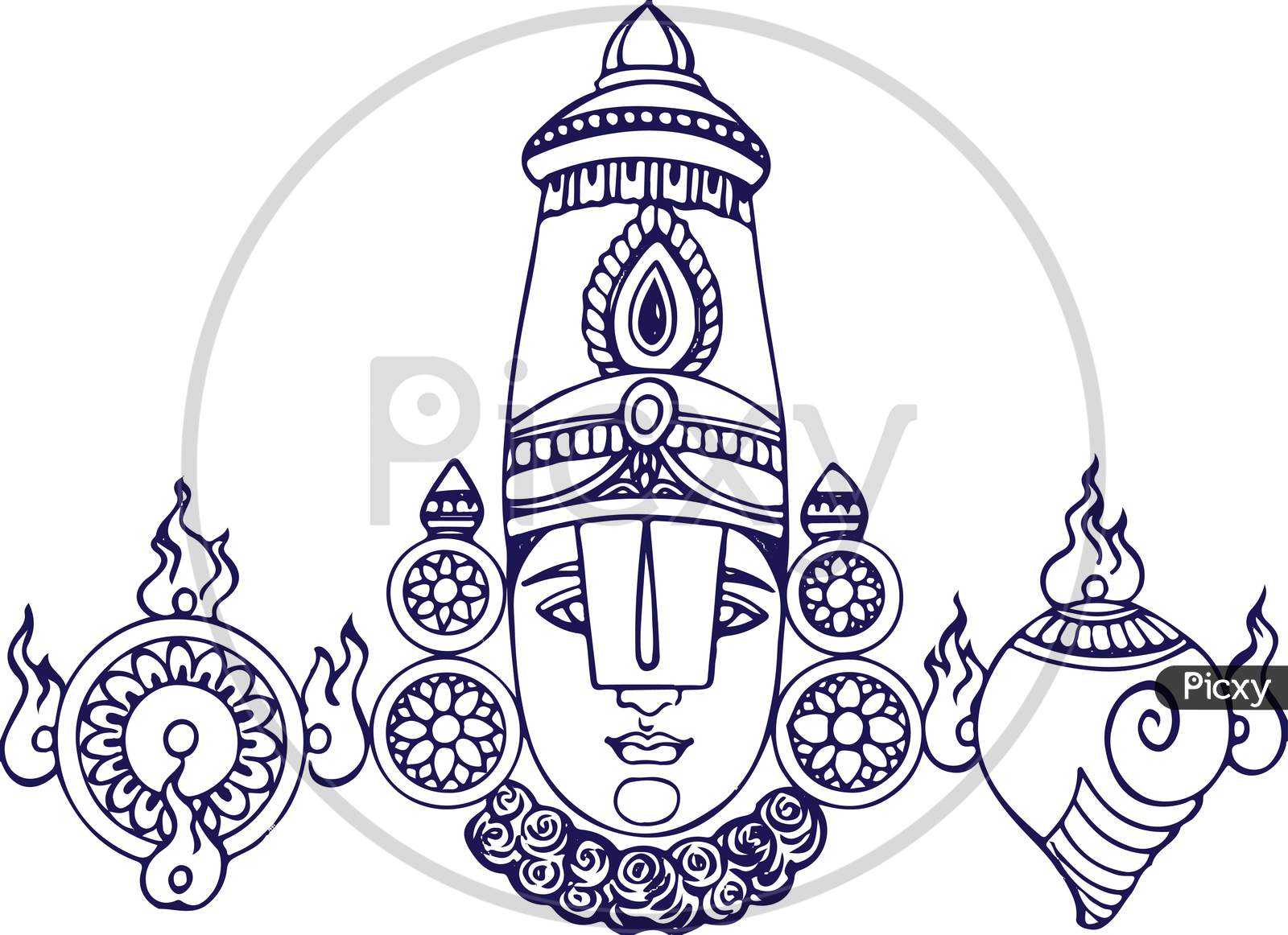 Drawing Of Lord Venkateshwara Or Balaji Vector Line Art. Editable Design Element