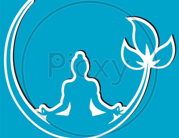 Sketch Of Lord Buddha Doing Meditation With Half Moon Shape Circle And Three Leaves Editable Vector Illustration