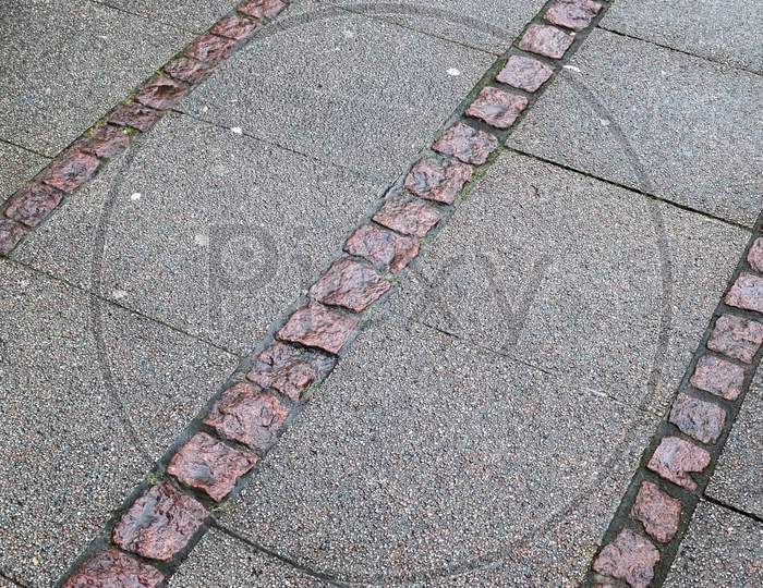 Detailed Close Up On Old Historical Cobblestone Roads And Walkways