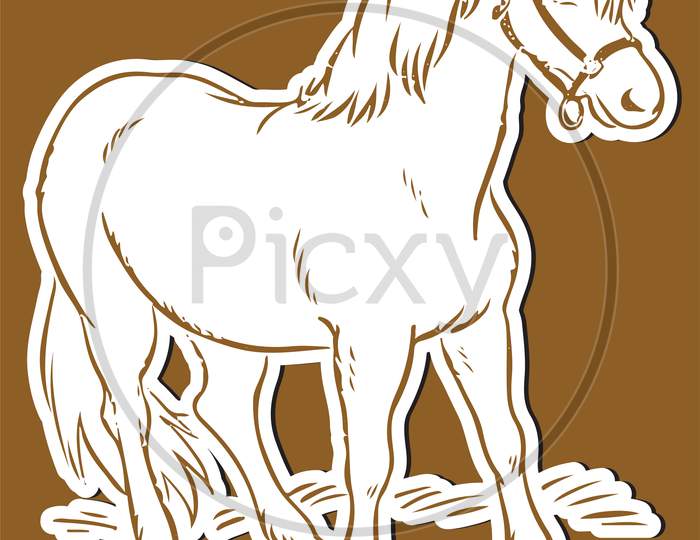 Sketch Of Single Horse Standing Inside The Shed Editable Vector Outline Illustration