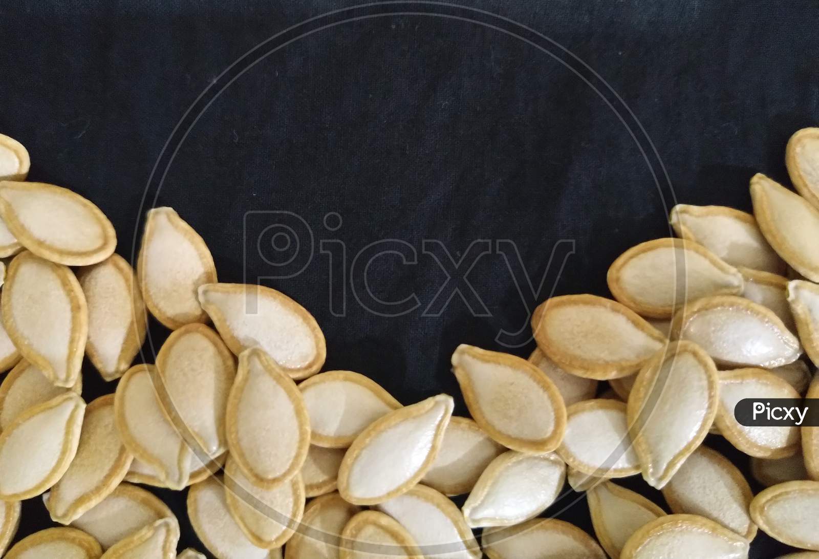 Beautiful Pumpkin seeds with black background..