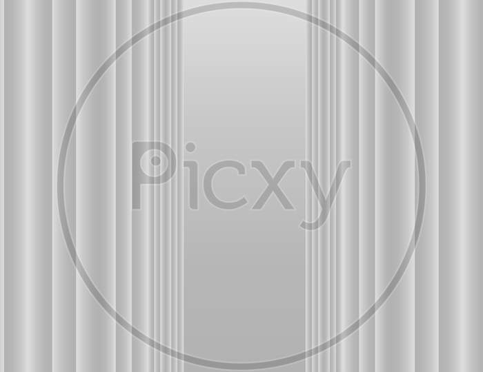 Modern white grey curtain wall design background. abstract pattern in white with vertical cylindrical stripes. 3D rendered illustration. Texture for curtain in theater, studio room, display product ad