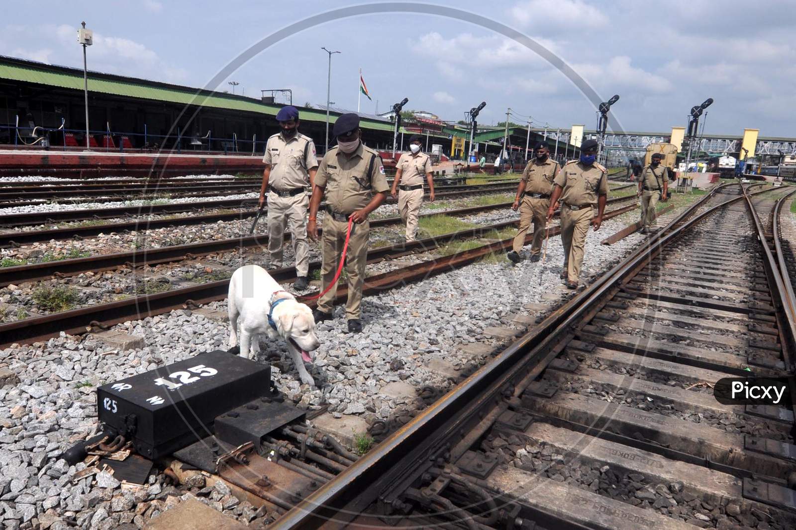 Railway Police Force (Rpf) Personnel Inspect The Tracks And Platform Along With A Sniffer Dog, Ahead Of The Independence Day Celebrations, In Guwahati On Monday, Aug 10, 2020.