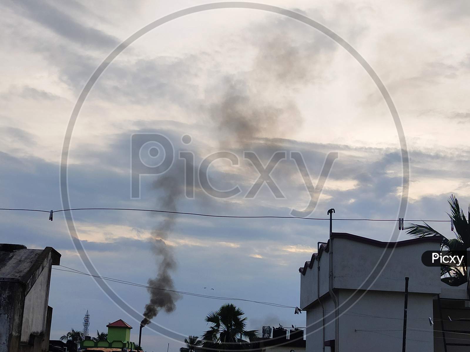 Smoke out from chimney , rural areas, polluted nature