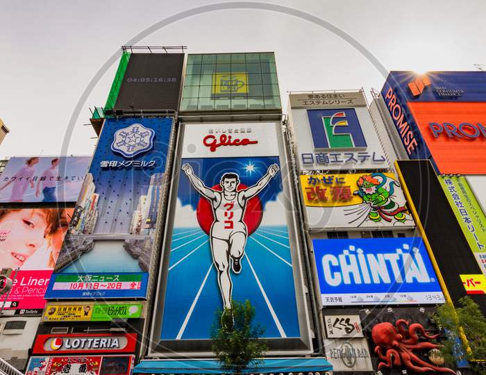 Glico Man, Famous Giant Billboard In Dotonbori In Osaka, Japan
