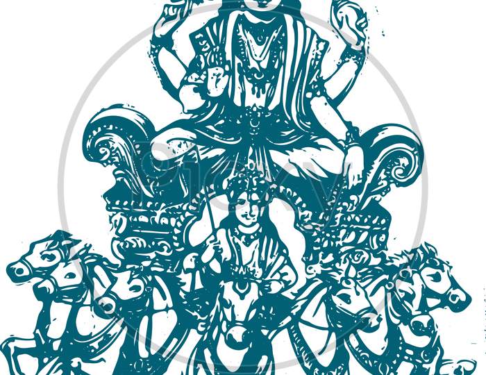 Image of Sketch Of Lord Surya Deva Or Surya Riding A Horse Editable ...