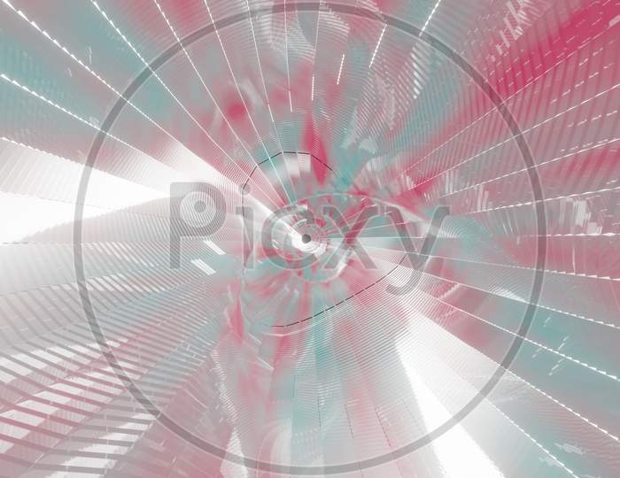 Illustration Graphic Of Abstract Glossy Energy Tunnel In Space. Seamless Loop Flying Into Spaceship Tunnel, Sci-Fi Spaceship. Futuristic Technology Abstract 3D Render Vj.