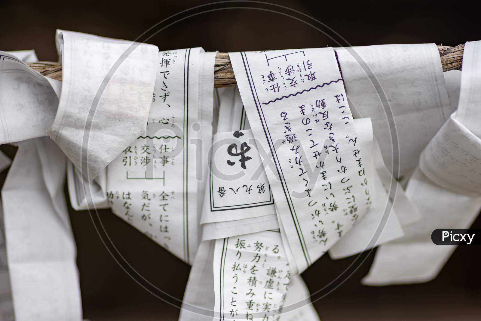 Omikuji Fortunes Written On Strips Of Paper At Buddhist Temple In Nara, Japan