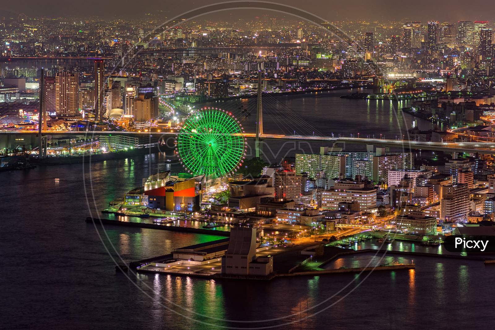 Areal View Of Osaka Port Area And Cityscape From Cosmo Tower In Osaka, Japan