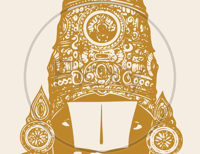 Sketch Of Tirumala Tirupati God Lord Venkateshwara Or Srinivasa Outline Editable Vector Illustration
