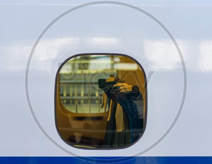 View Through The Window Of The Interior Of Shinkansen Bullet Train In Osaka
