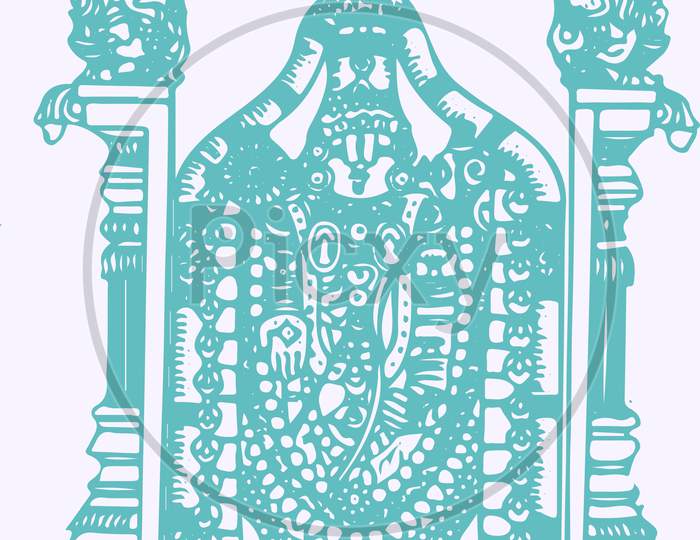 Drawing Of Lord Venkateshwara Or Balaji Vector Line Art. Editable Design Element