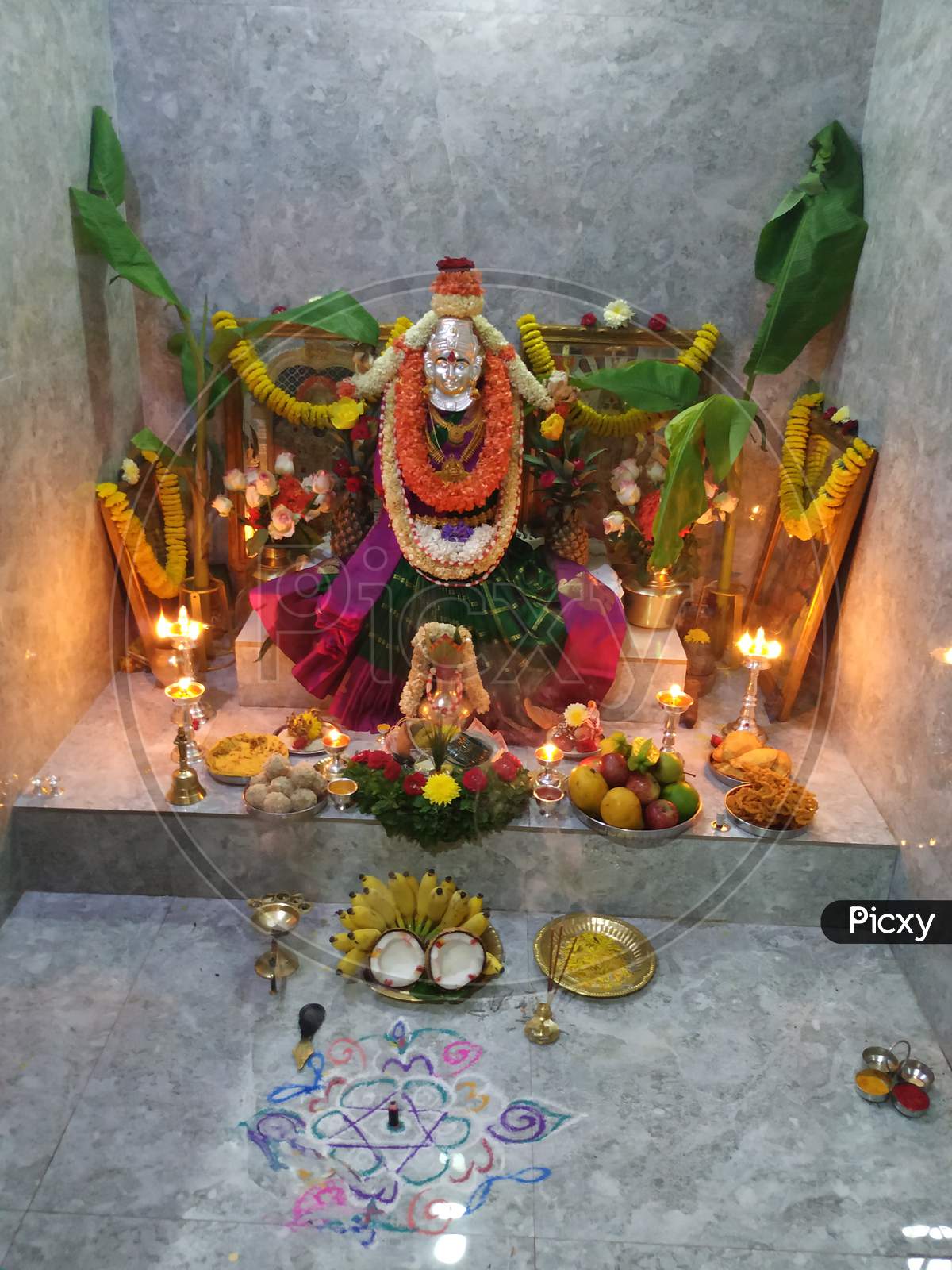 Image of Closeup of Goddess Lakshmi Statue Decoration during festival ...