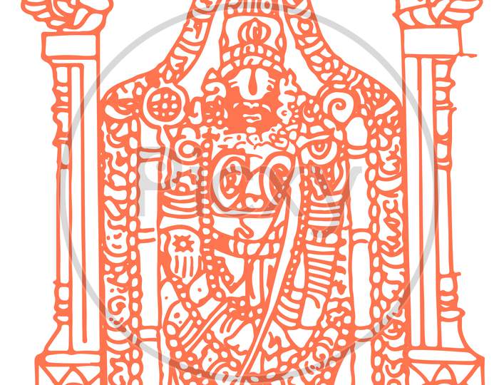 Sketch Of Tirumala Tirupati God Lord Venkateshwara Or Srinivasa Outline Editable Vector Illustration