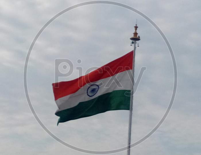 Picture Of India Country Flag In A Flagpole In Front Of Chennai International Airport As An Integrity Freedom Independence Symbol Floating In The Air With Cloudy Background