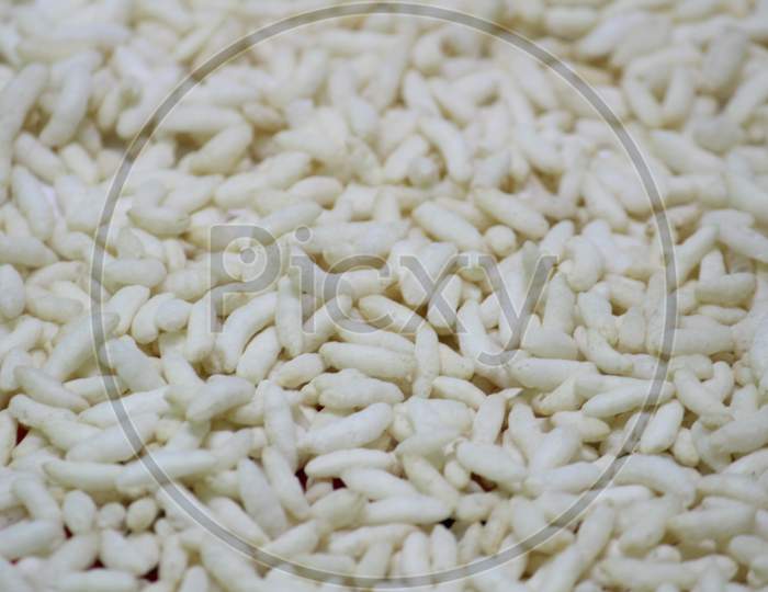 Puffed Rice On The White Designed Plate With White Background