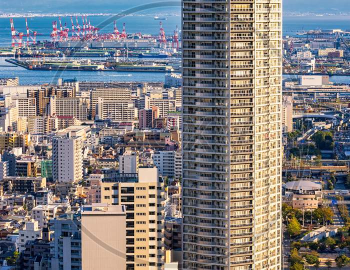 Kobe City Skyline With Kobe Port And Osaka Bay In The Distance In Kobe Japan