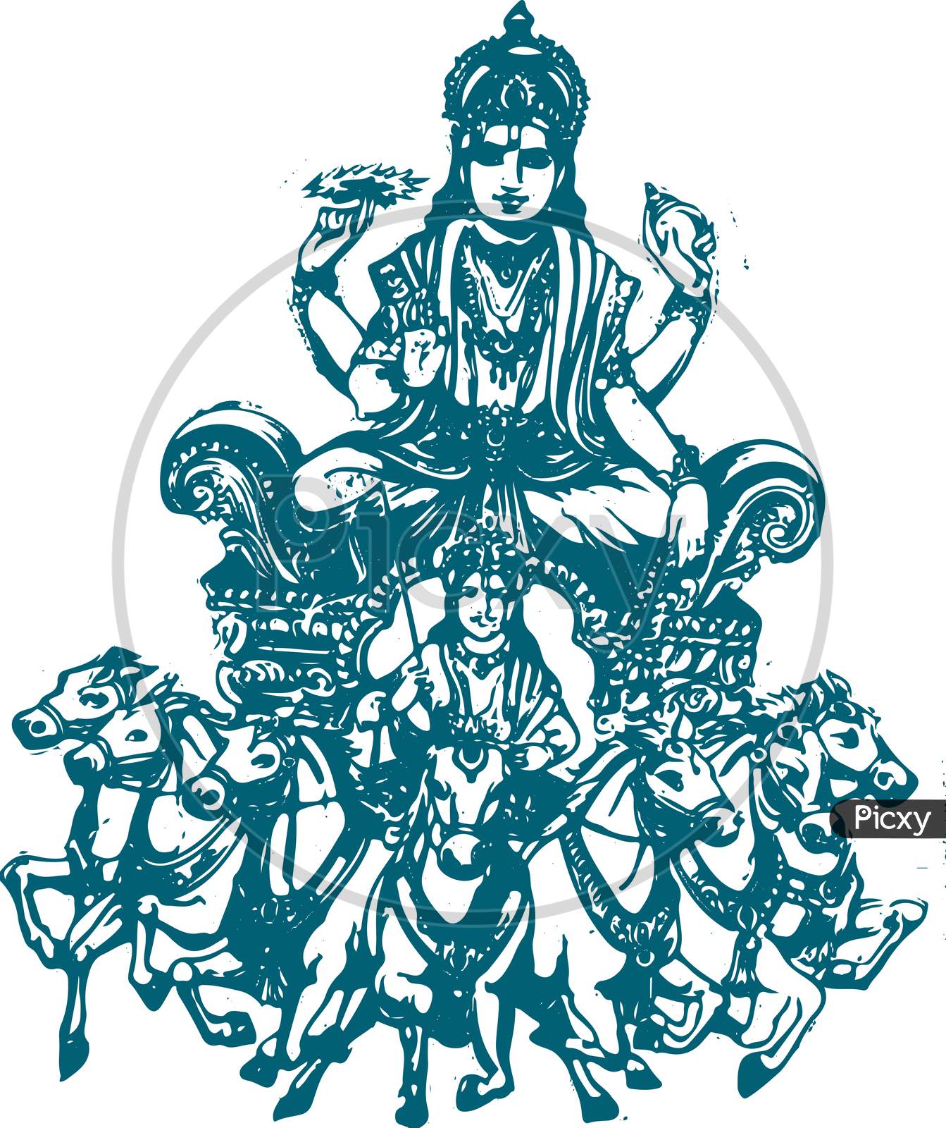 Image of Sketch Of Lord Surya Deva Or Surya Riding A Horse Editable ...