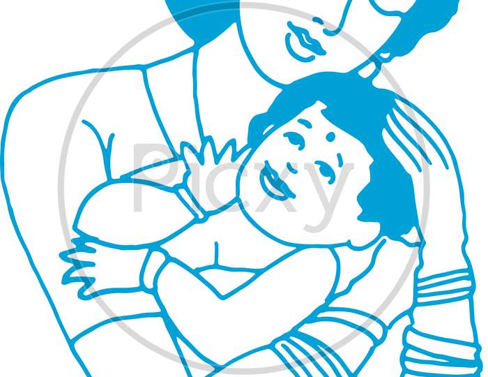 Outline Drawing Of Mother Holding Kid With Love And Affectionate