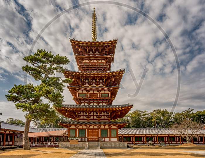 Saito (West Pagoda) Of The Yakushi-Ji Famous Buddhist Temple In Nara, Japan