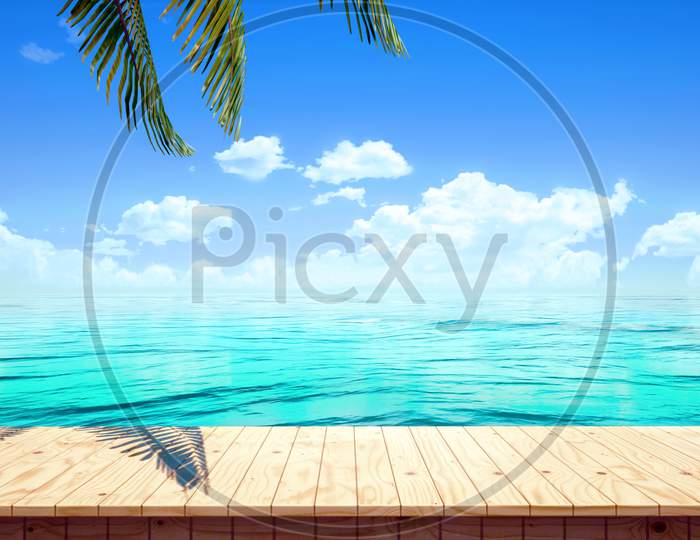 Colorful wooden platform background: seaside / beach.