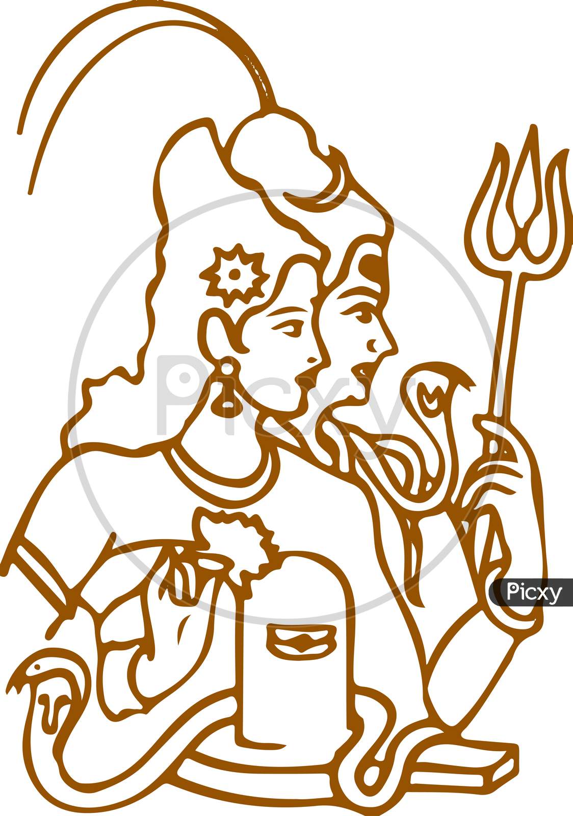 Lord Shiva And Parvati Hindu Wedding Card Design Element. Drawing Of Shiva Parvati Outline Editable Vector Illustration