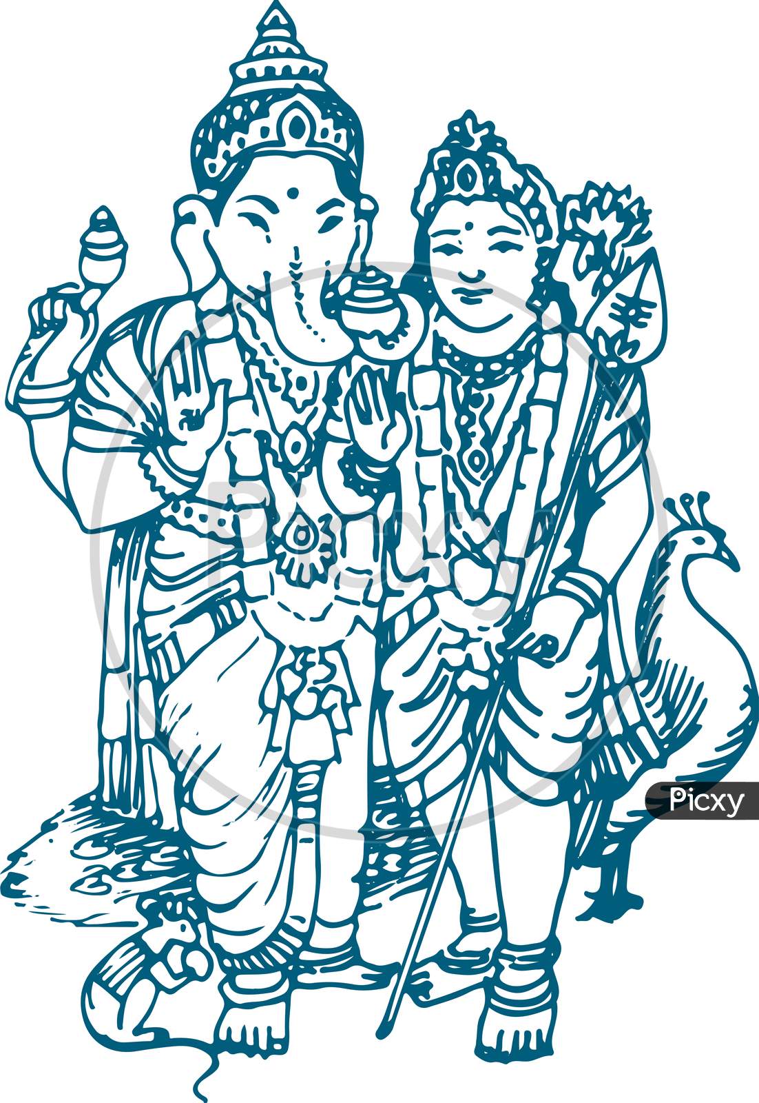 Image of Sketch Of Lord Murugan Or Kartikeya Outline Editable ...