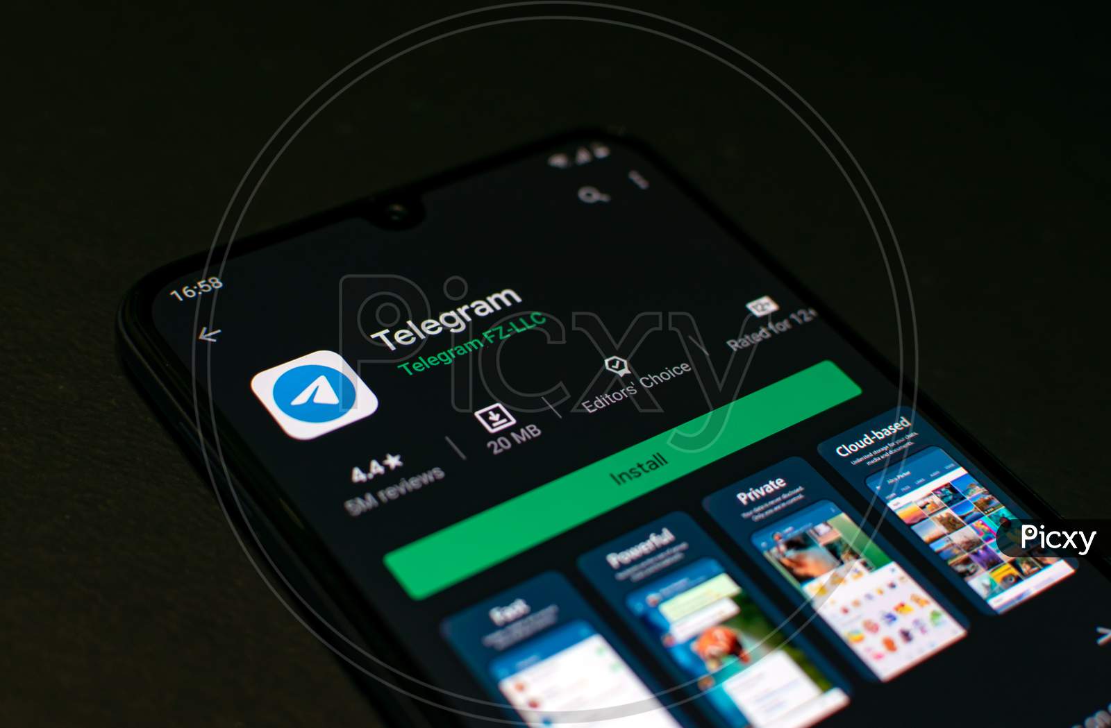 Telegram application on Smartphone screen. This Chating app is a freeware in Android Playstore developed by Telegram FZ-LLC