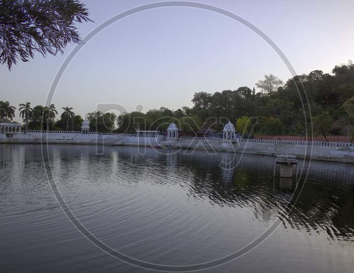 Udaipur, India - May 22, 2013: Lake In Doodh Talai Musical Garden In Rajasthan State
