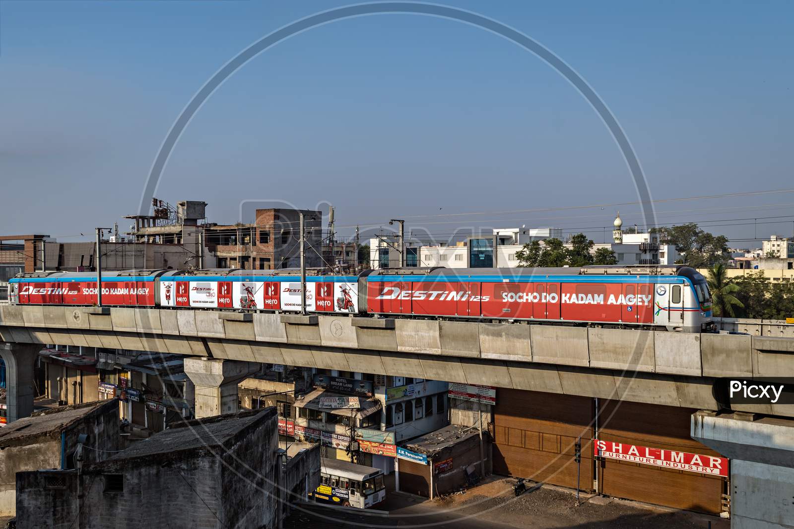 Rapid Transit Hyderabad Metro Train Enter Nampally Station In The Morning. The Service Has Successfully Completed One Year In 2019