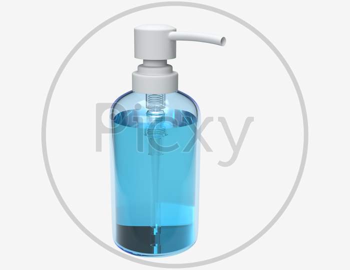 Realistic Looking Hand Sanitizer Pump Bottle And Antiseptic Alcohol Gel With Blank Mockups Isolated In White Background, 3D Rendering
