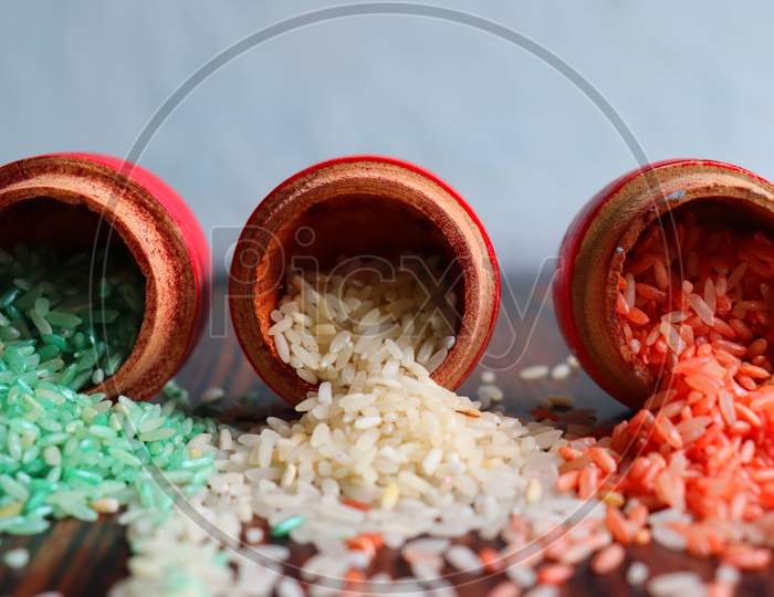 Indian flag resemblance with colored rice for independence day