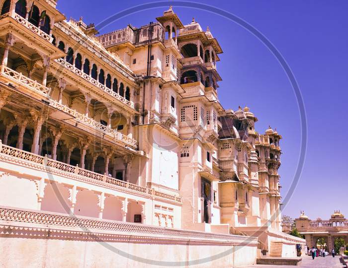 Udaipur, India - May 23, 2013: City Palace, Located On The Banks Of Lake Pichola Built By Maharaja Sawai Jai Singh In 1727