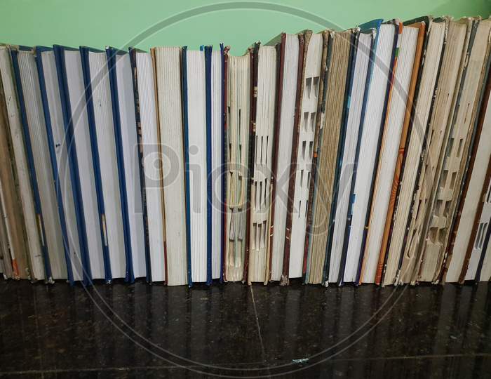 Books arranged in ascending order