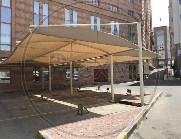 Heavy Duty Fabric Tensile Shade Structures For An Parking Lot For The Customers Of An Reputed Five Star Hotel Building Outdoor Area At Muscat Oman