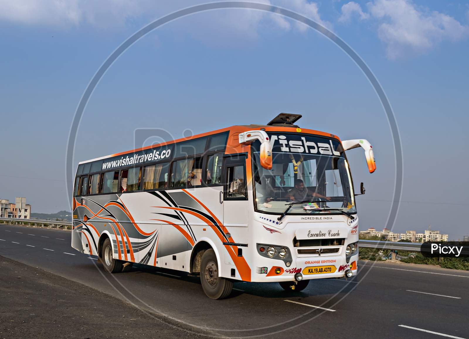 Pune, Maharashtra, India- October 25Th, 2016: Vishal Travels Bus Speeding On Highway.