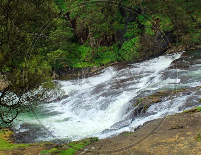 beautiful pykara waterfalls, popular tourist destination of ooty hill station in tamilnadu, india