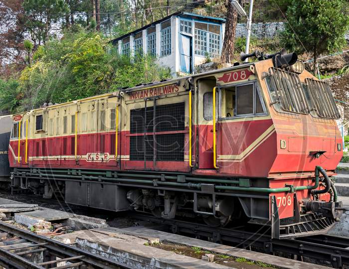 Barog, Himachal Pradesh, India- April 14Th, 2015:Narrow Gauge Locomotive With Kalka-Shimla Shivalik Deluxe Express, Takes A Stop A