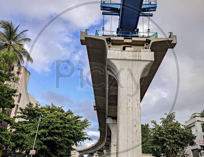 Pune,India-July 22Nd,2019: Metro Rail Elevated Carridor Work In Progress.