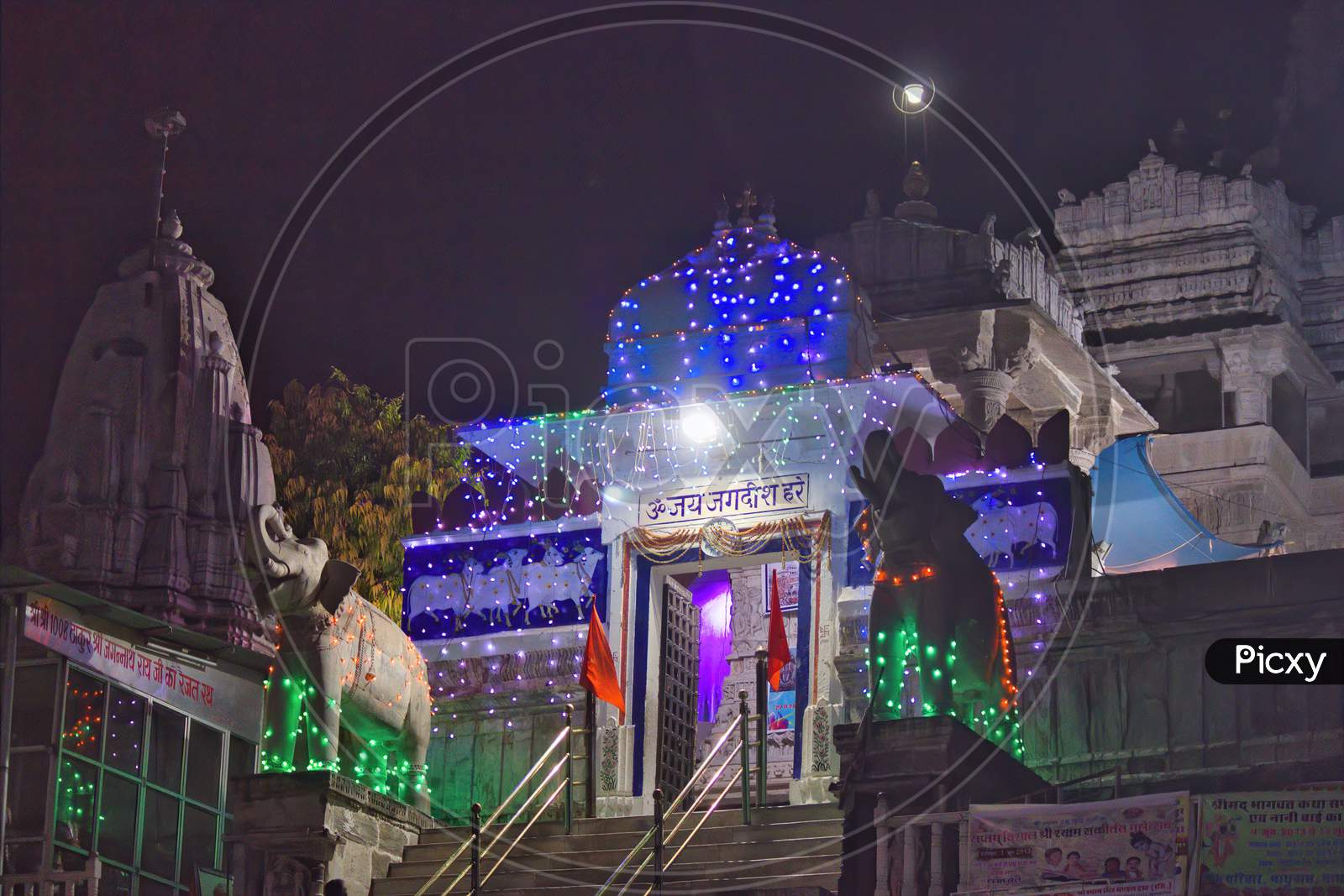 Udaipur, India - May 24, 2013: Night View Of Decorated Jagdish Hindu Temple Built In 1651