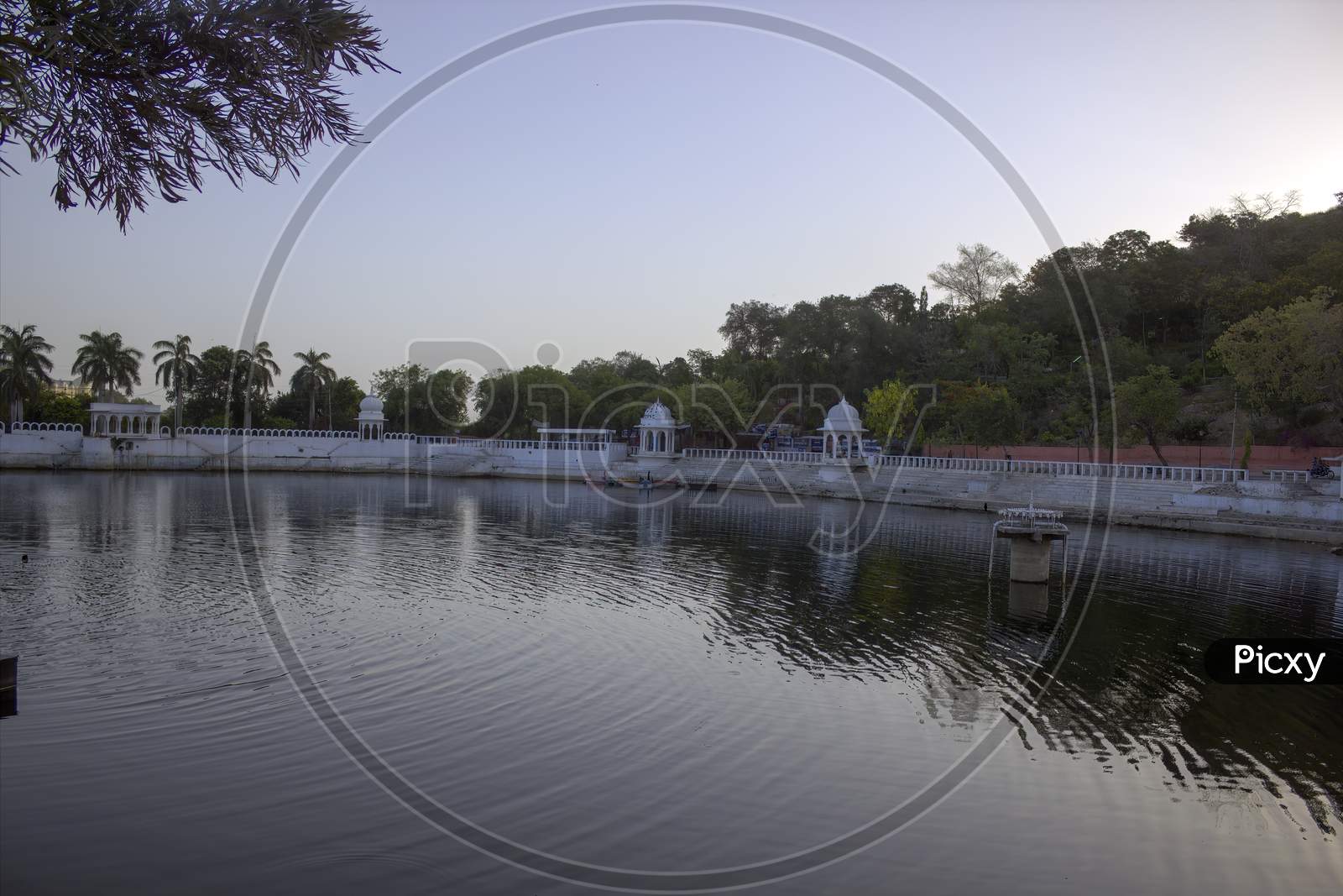 Udaipur, India - May 22, 2013: Lake In Doodh Talai Musical Garden In Rajasthan State