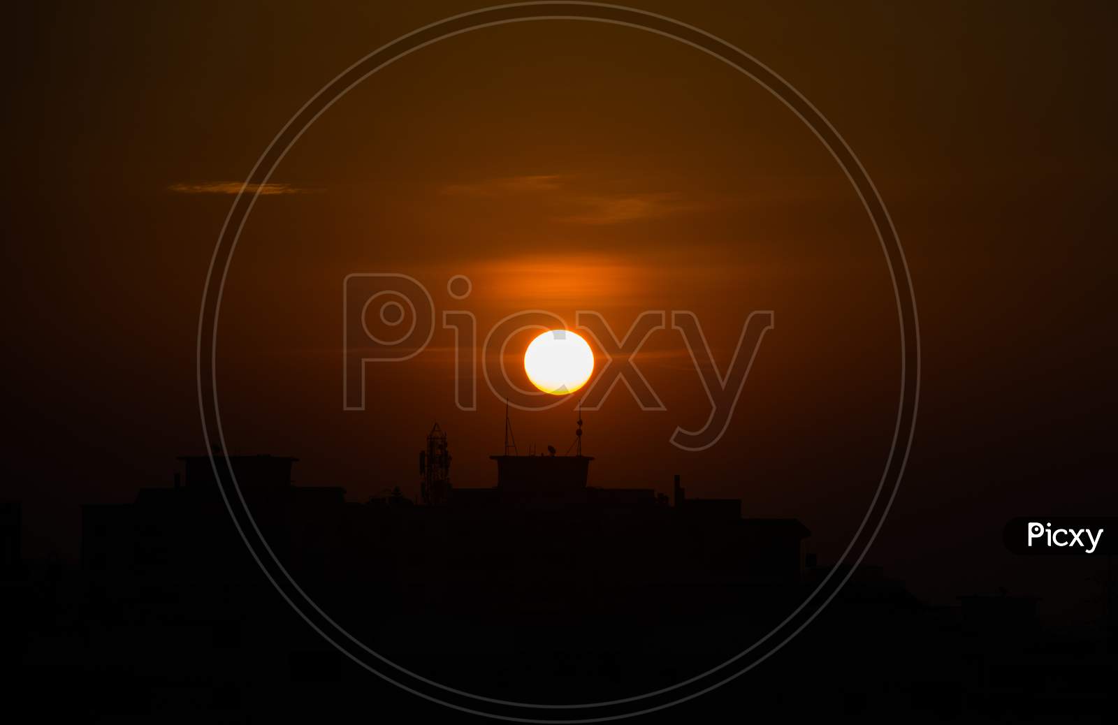 Panoramic View Of Dramatic Sunrise Against Urban Skyline in Pune, India